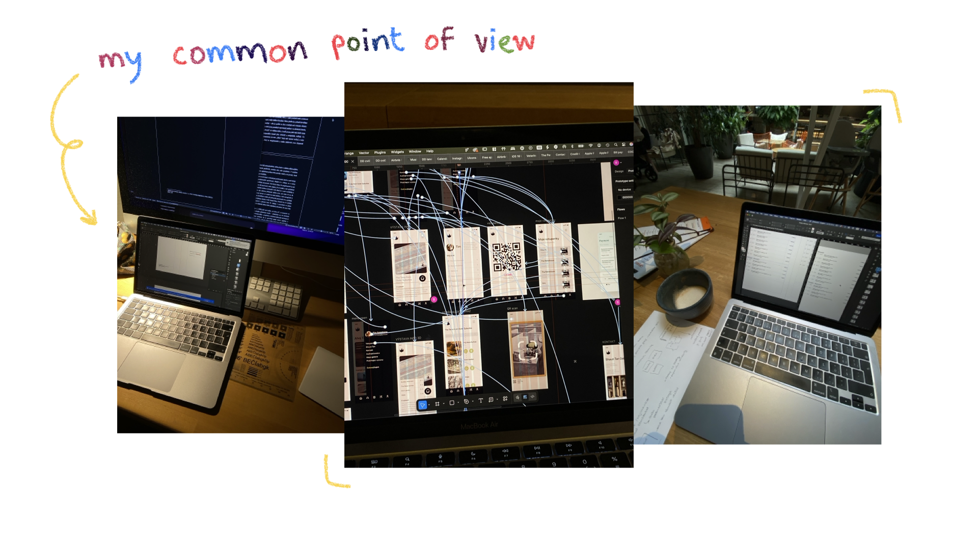 slide 4. Three pictures of a computer screen with open work on it.