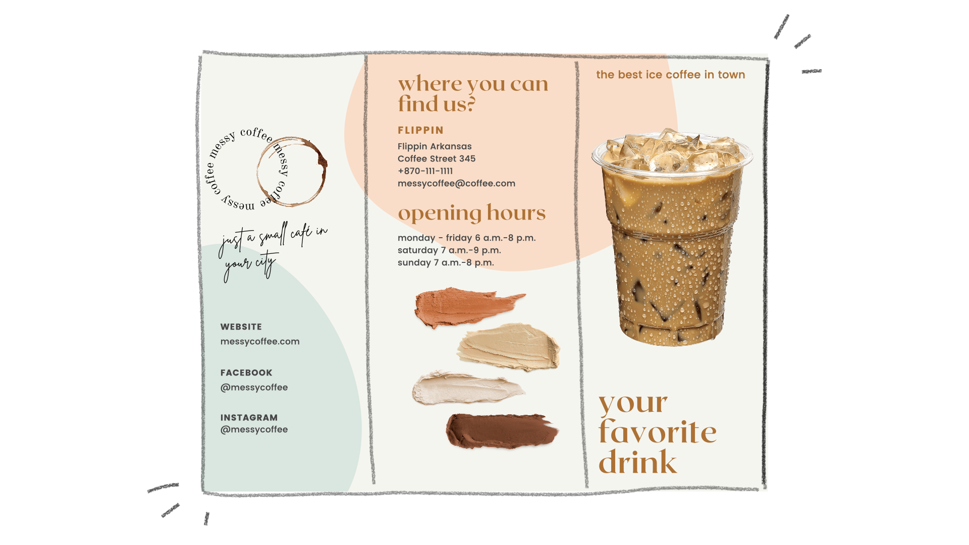 slide 11. Coffee shop flyer with their offer and an iced coffee photo.