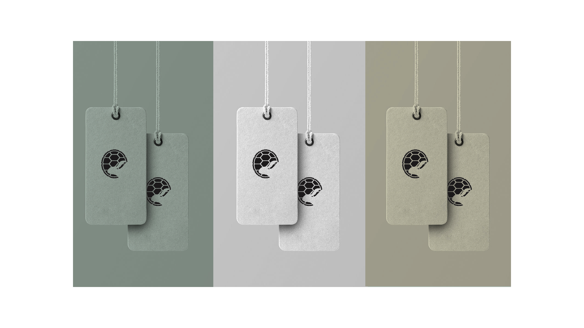 slide 13. Three Tshirts tags with a logo.