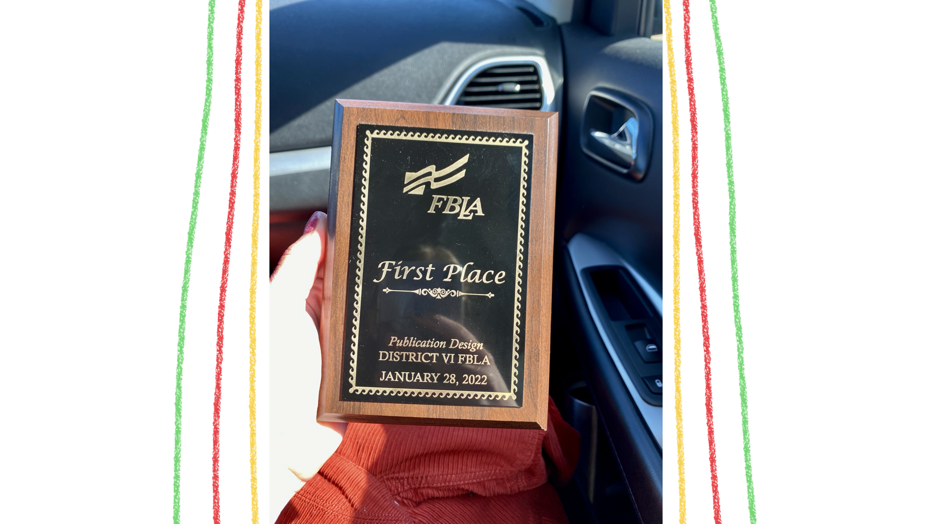 slide 14. First place wooden plate from FBLA.