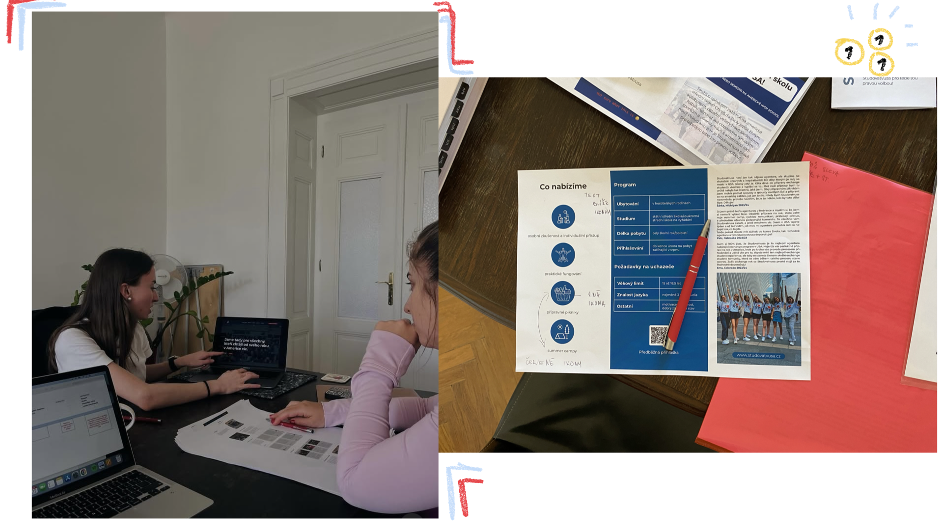 slide 21. Flyer on a table and people working in computers.