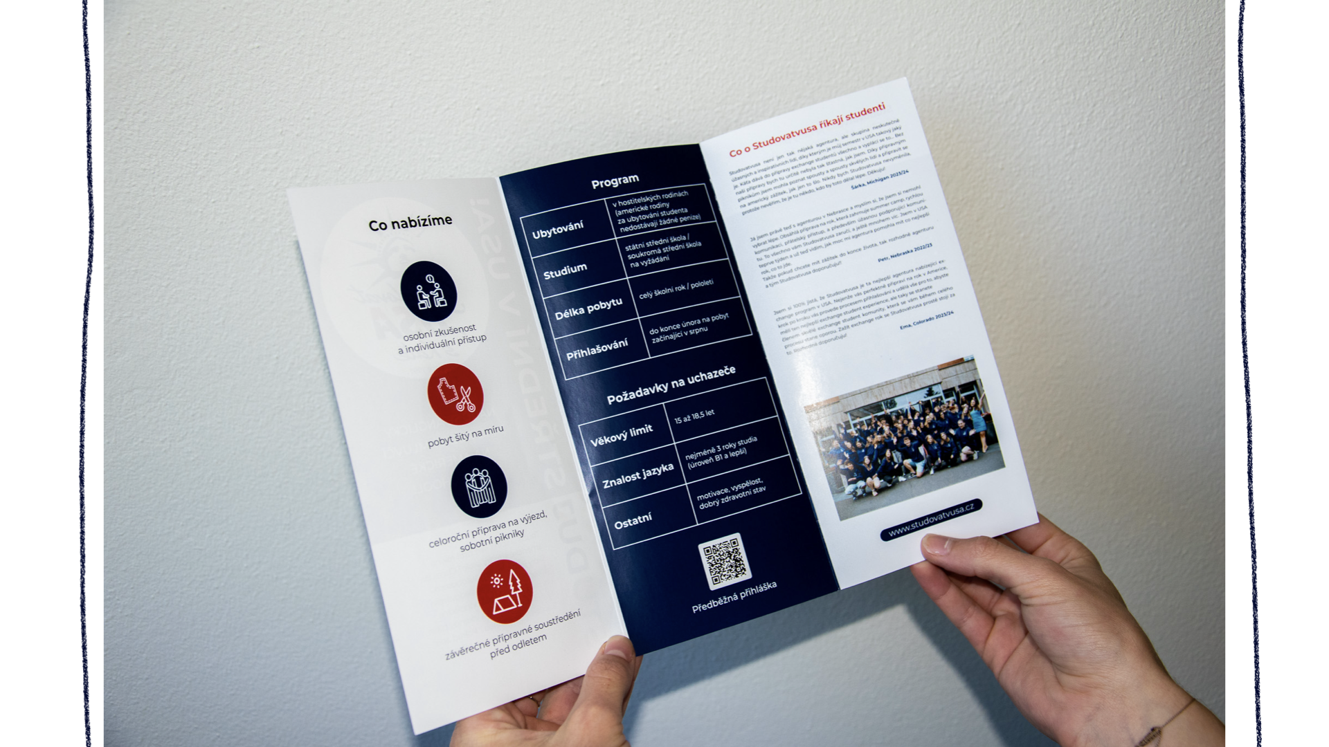 slide 22. An open flyer with information about exchange student programs.