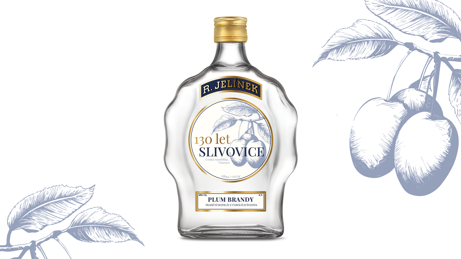 slide 25. Packaging of slivovitz R. Jelínek with blue plums.