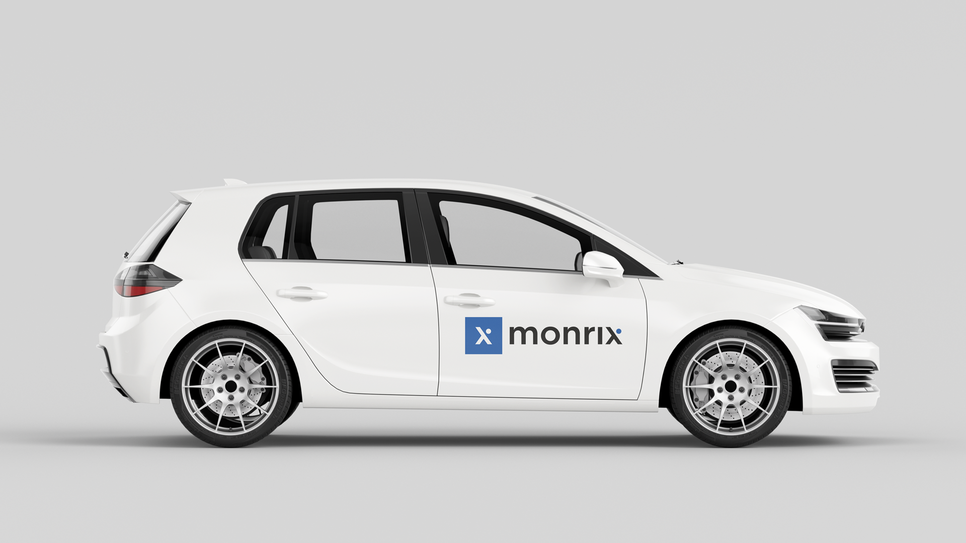slide 37. A White car with Blue monrix logo.